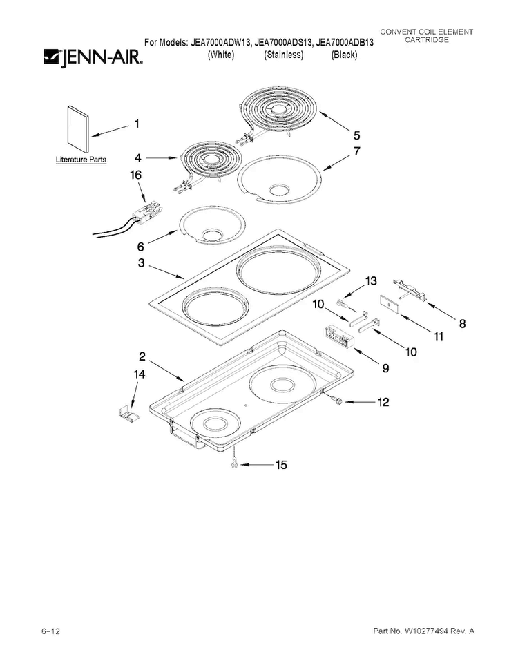 Conventional Cartridge Diagram and Parts List for JEA7000ADW13  Jenn-Air Range