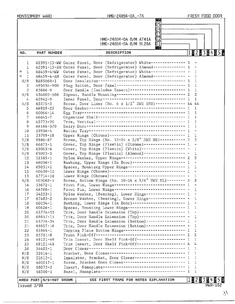 Fresh Food Door Page 2 Diagram and Parts List for 24894A-OA  Admiral Refrigerator