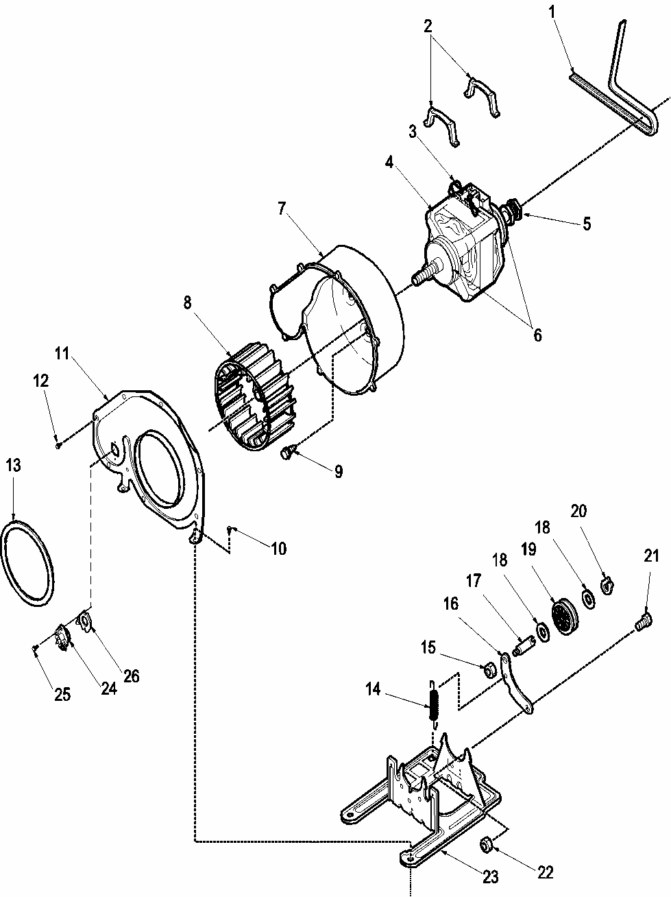 Motor And Fan Assemblies Diagram and Parts List for LGD65AW-PLGD65AW  Amana Dryer