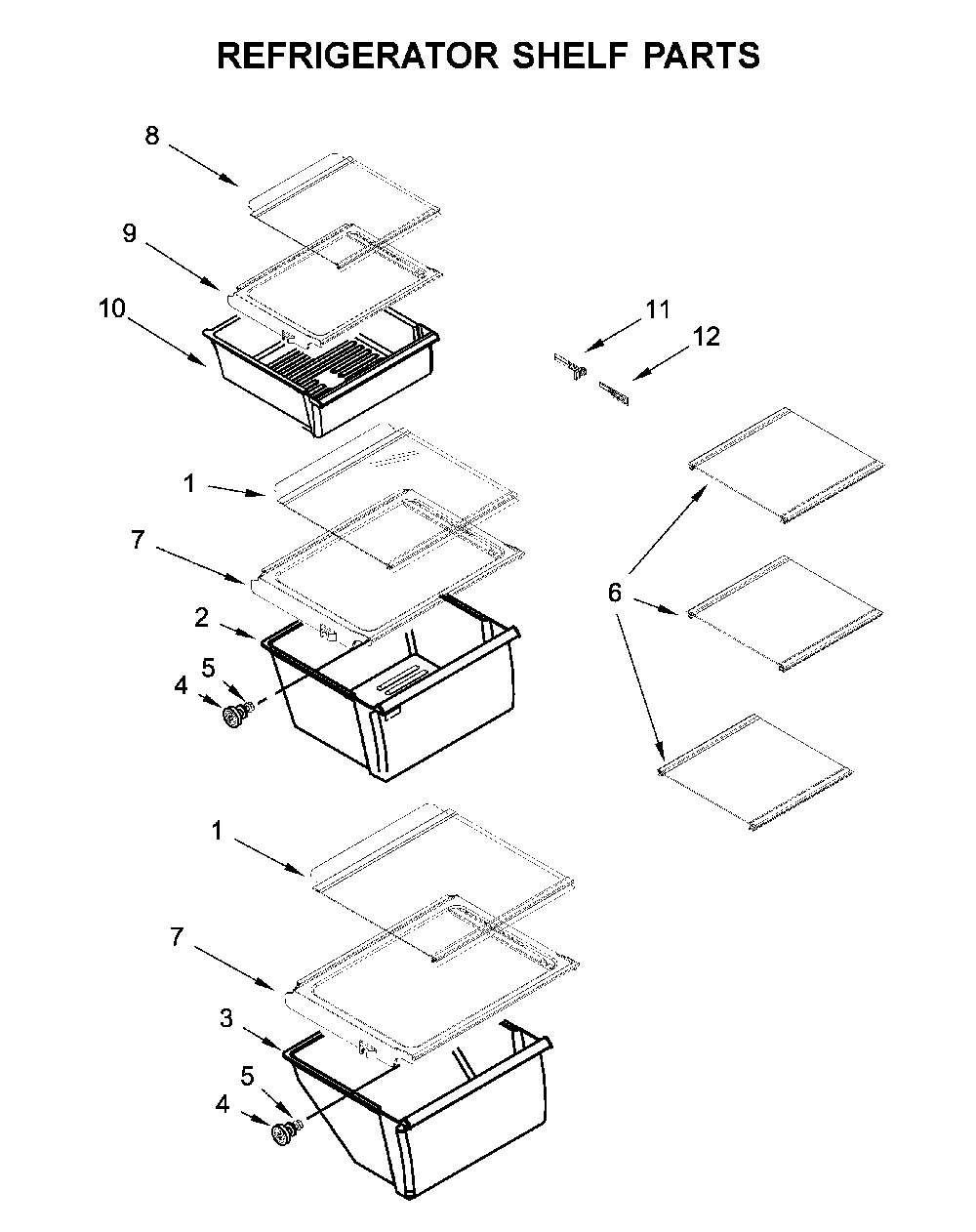Refrigerator Shelf Parts Diagram and Parts List for 1064651759714  Kenmore Refrigerator