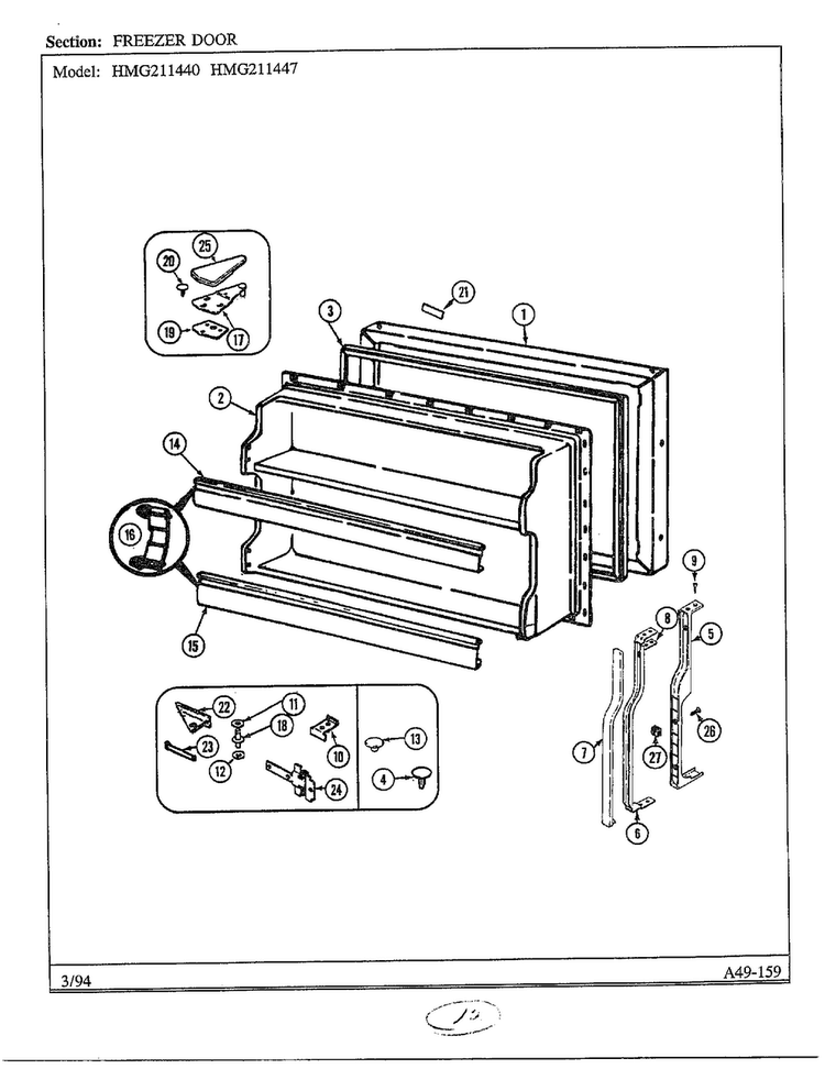 Freezer Door Diagram and Parts List for 211447  Admiral Refrigerator