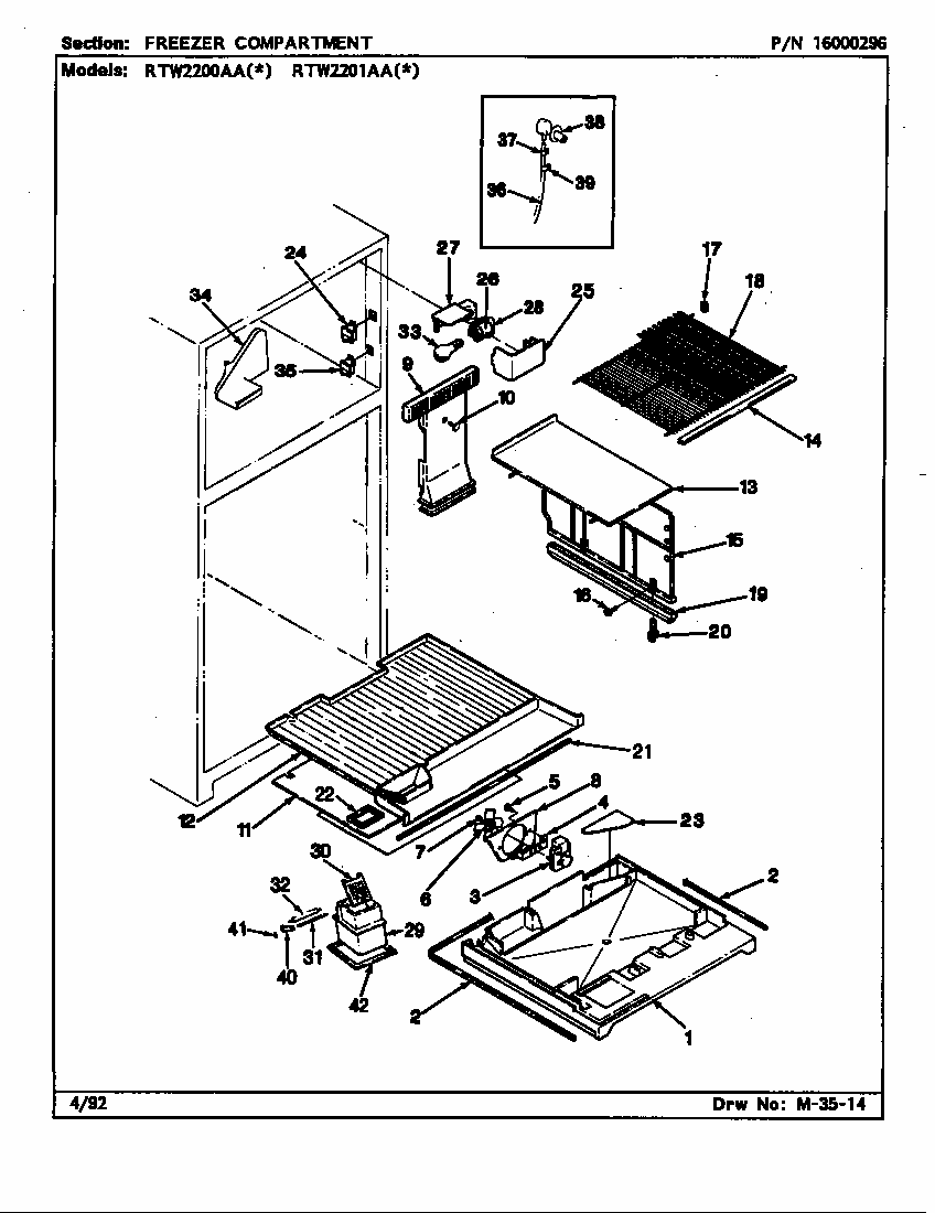 Freezer Compartment (rtw2200aal/ch89a) (rtw2200aaw/ch89a) (rtw2201aal/ch90a) (rtw2201aaw/ch90a) Diagram and Parts List for RTW2201AAL CH89A Maytag Refrigerator