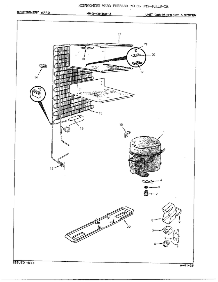 Unit Compartment/system Diagram and Parts List for 40118-OA  Admiral Freezer