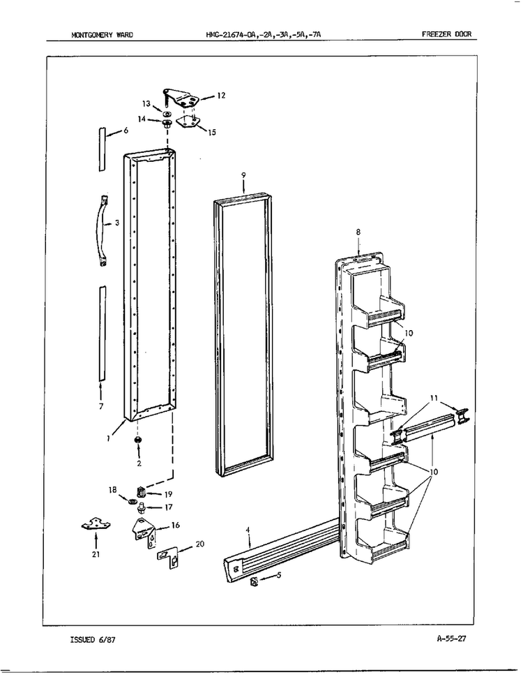 Freezer Door/misc Diagram and Parts List for 21674A  Admiral Refrigerator
