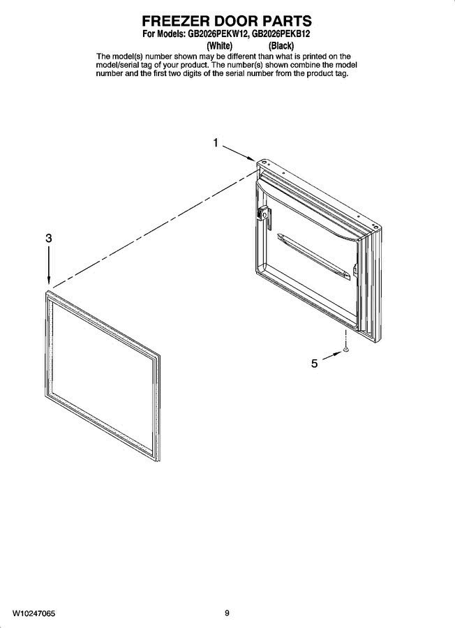 05 - Freezer Door Parts Diagram and Parts List for GB2026PEKB12  Amana Refrigerator
