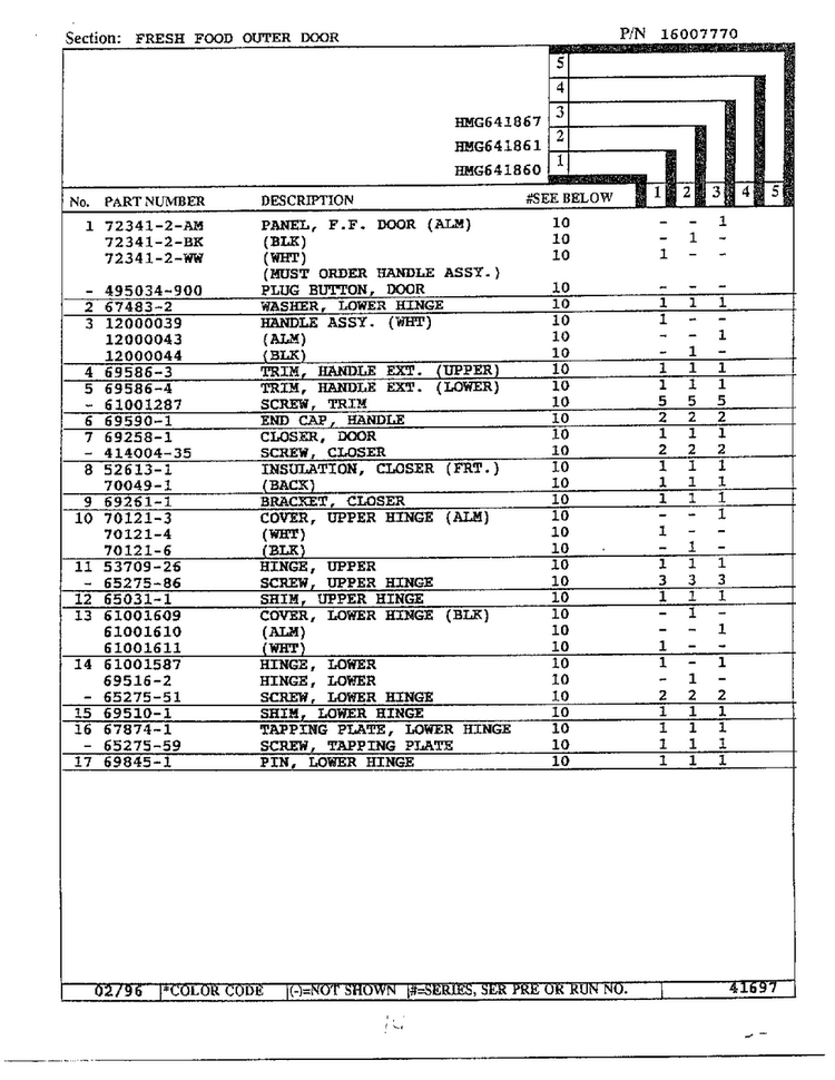 Fresh Food Outer Door Page 2 Diagram and Parts List for HMG641861  Admiral Refrigerator