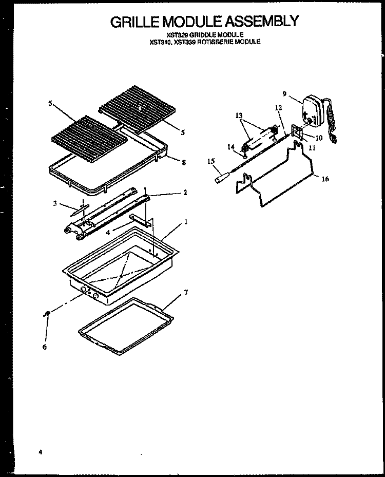 GRILLE MODULE ASSY Diagram and Parts List for XST329 P1132274N Amana Cooktop