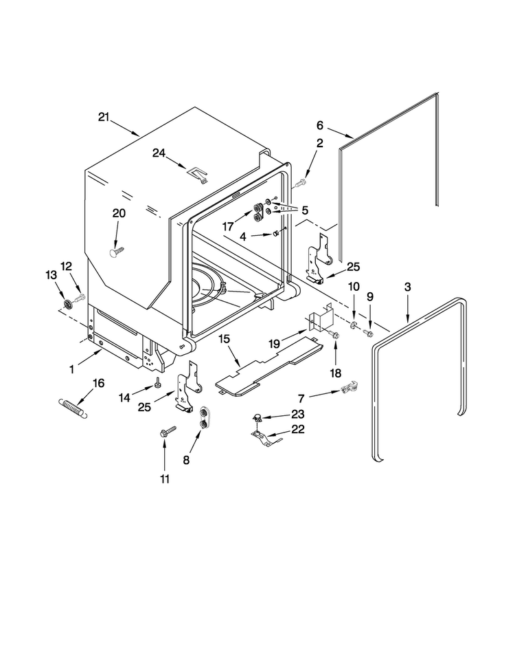 Tub And Frame Parts Diagram and Parts List for JDB3200AWW3  Jenn-Air Dishwasher