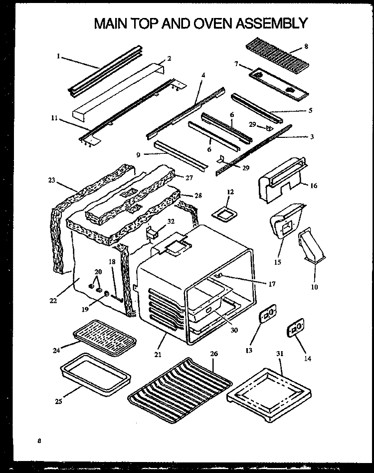 MAIN TOP AND OVEN ASSY Diagram and Parts List for PHU186NB P1131810N Amana Range
