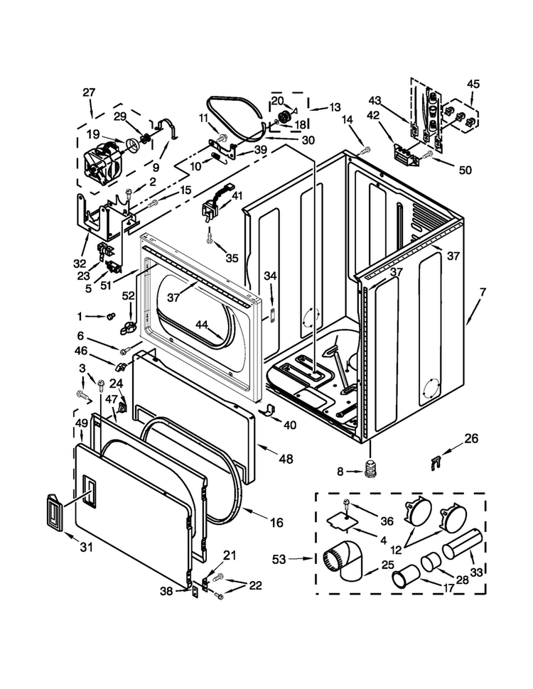 Cabinet Parts Diagram and Parts List for 3LMEDC100YW2  Maytag Dryer