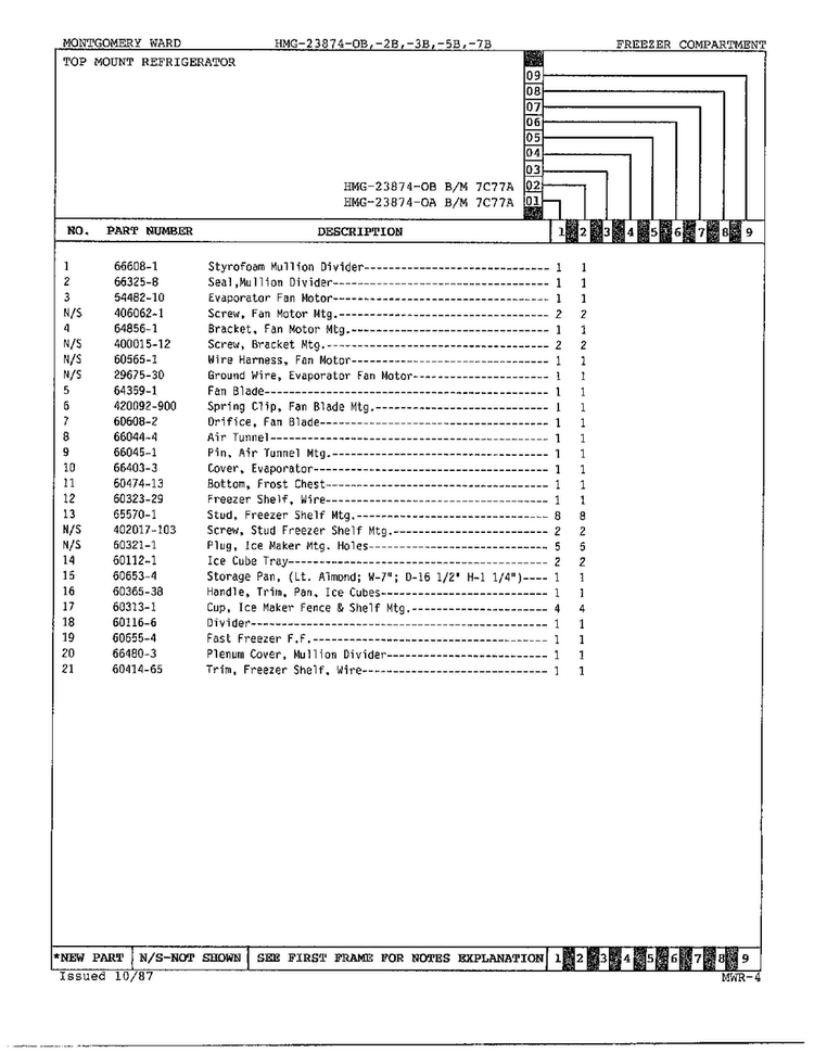Freezer Compartment Page 2 Diagram and Parts List for 23874B  Admiral Refrigerator