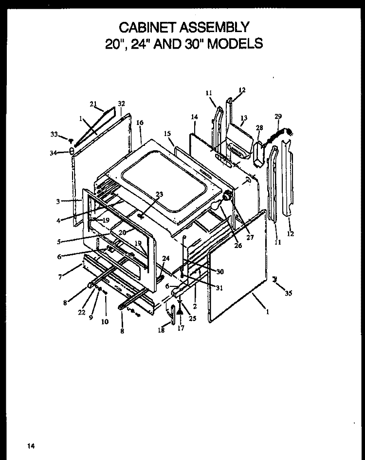 CABINET ASSY 20`` Diagram and Parts List for RMS339  Caloric Range