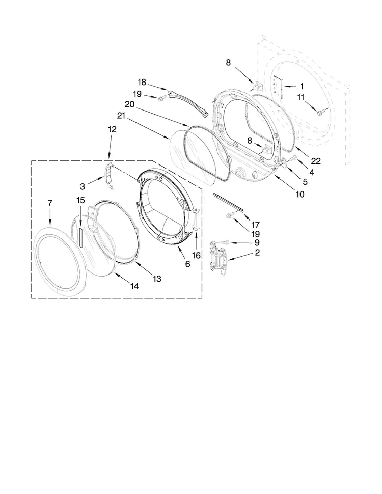 Door Parts Diagram and Parts List for MEDE300VW1  Maytag Dryer