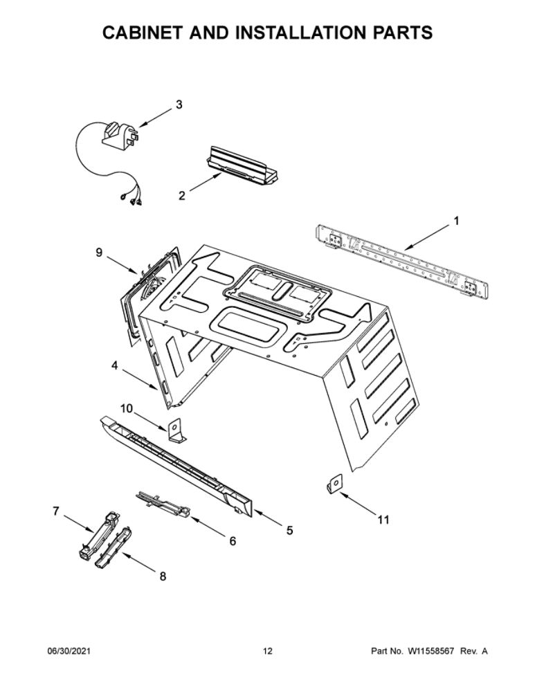 Cabinet And Installation Parts Diagram and Parts List for YJMV9196CS6  Maytag Microwave
