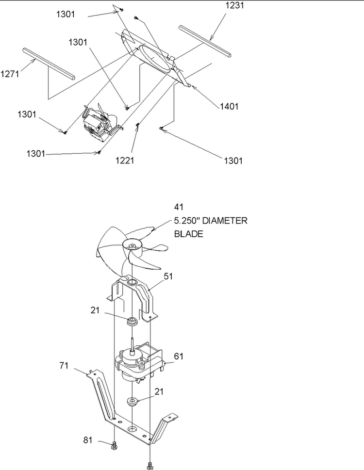 Evaporator Fan Shroud & Motor Assy Diagram and Parts List for SSD522VS-P1320307WS  Amana Refrigerator
