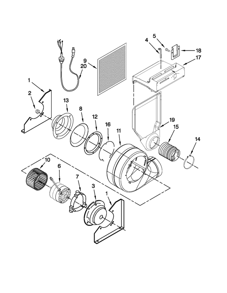 Blower Assembly Parts Diagram and Parts List for JES9860CCS02  Jenn-Air Range