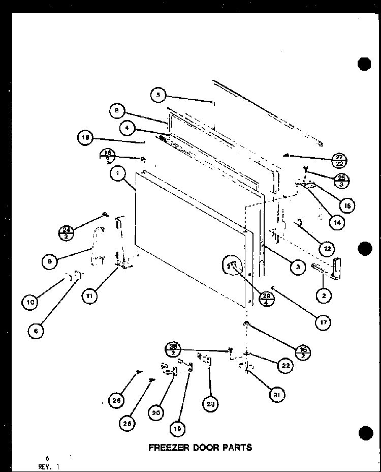 Freezer Door Parts Diagram and Parts List for TM16G1-P76512-28W  Amana Refrigerator