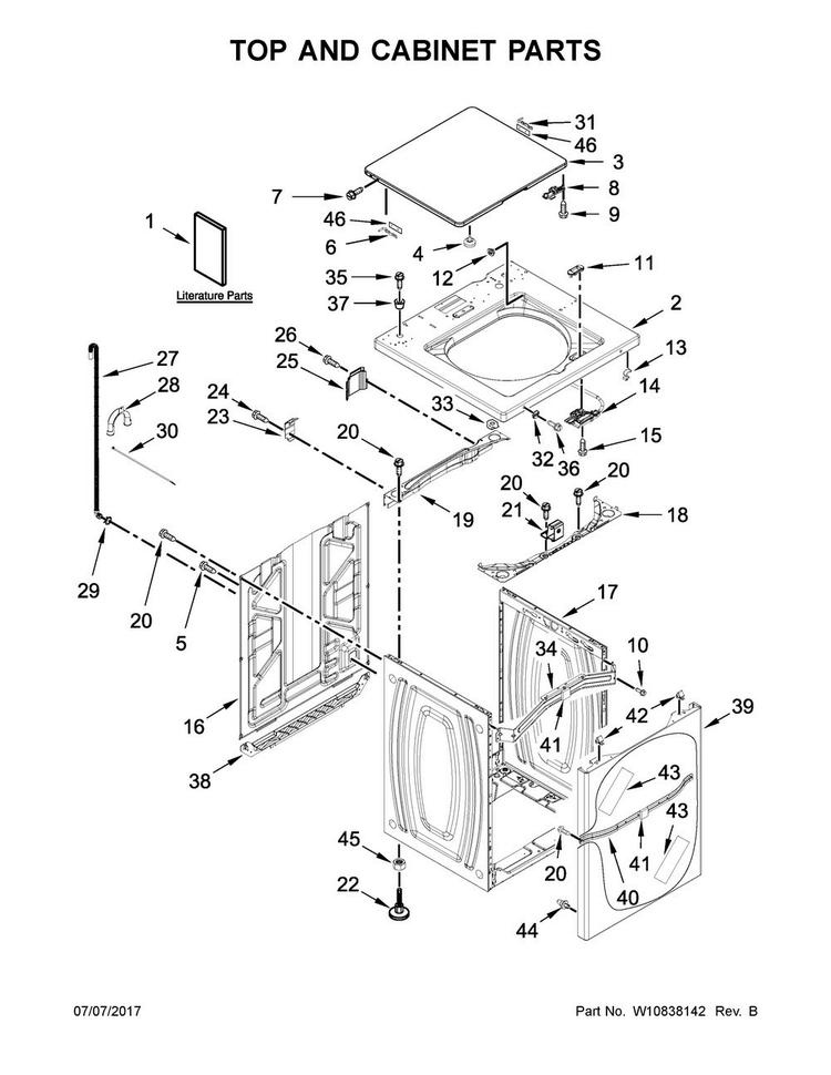 Top And Cabinet Parts Diagram and Parts List for MAT20PDAWW0  Maytag Washer