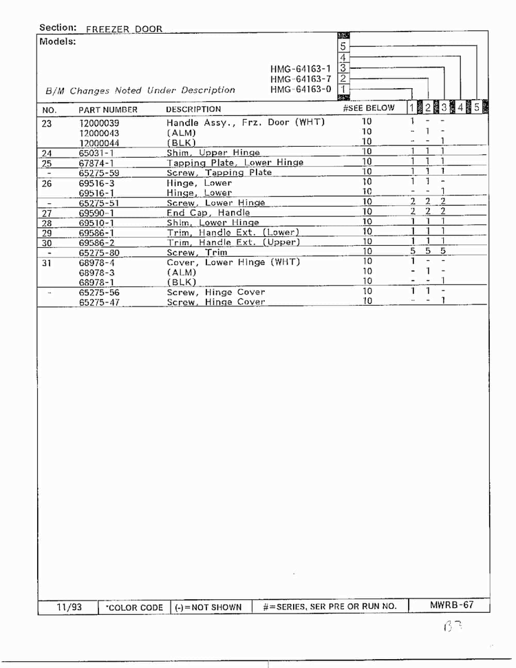 Freezer Door Page 3 Diagram and Parts List for 64163-0A  Admiral Refrigerator