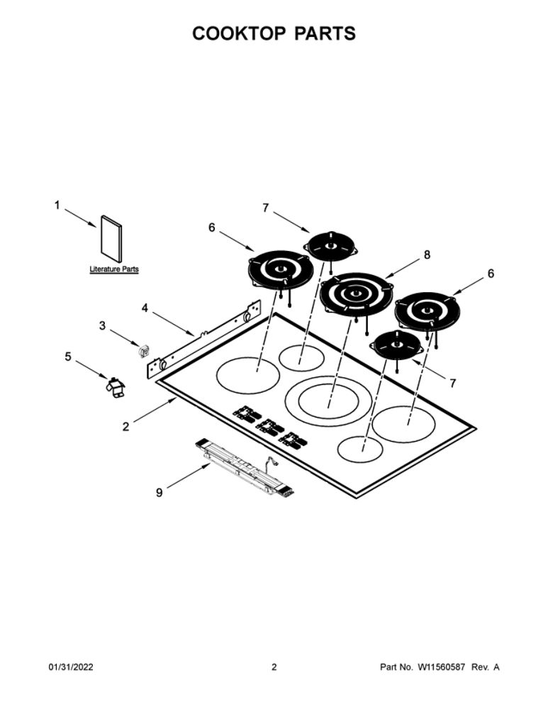 Cooktop Parts Diagram and Parts List for JIC4536KS00  Maytag Cooktop