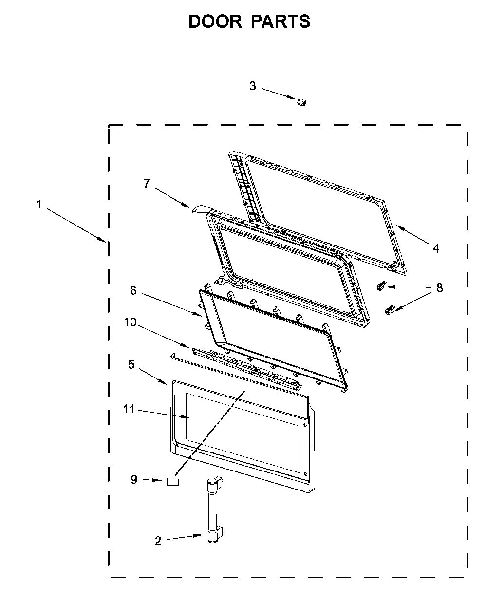 Door parts Diagram and Parts List for YMMV6190FZ3  Maytag Microwave