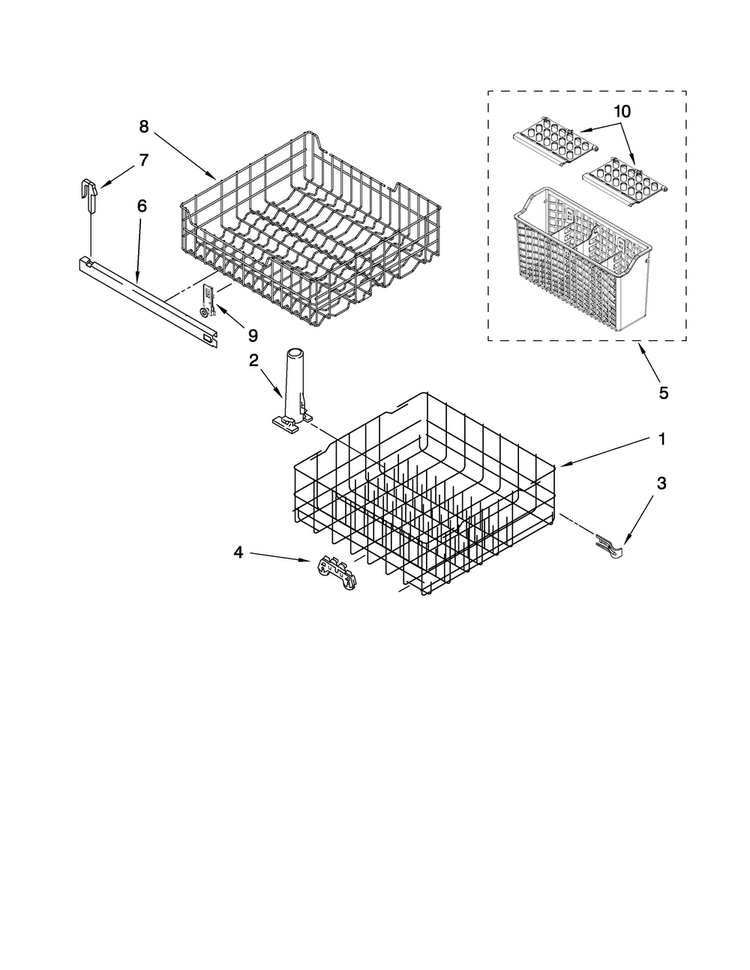 Dishrack Parts Diagram and Parts List for CDB4000WQ0  Magic Chef Dishwasher