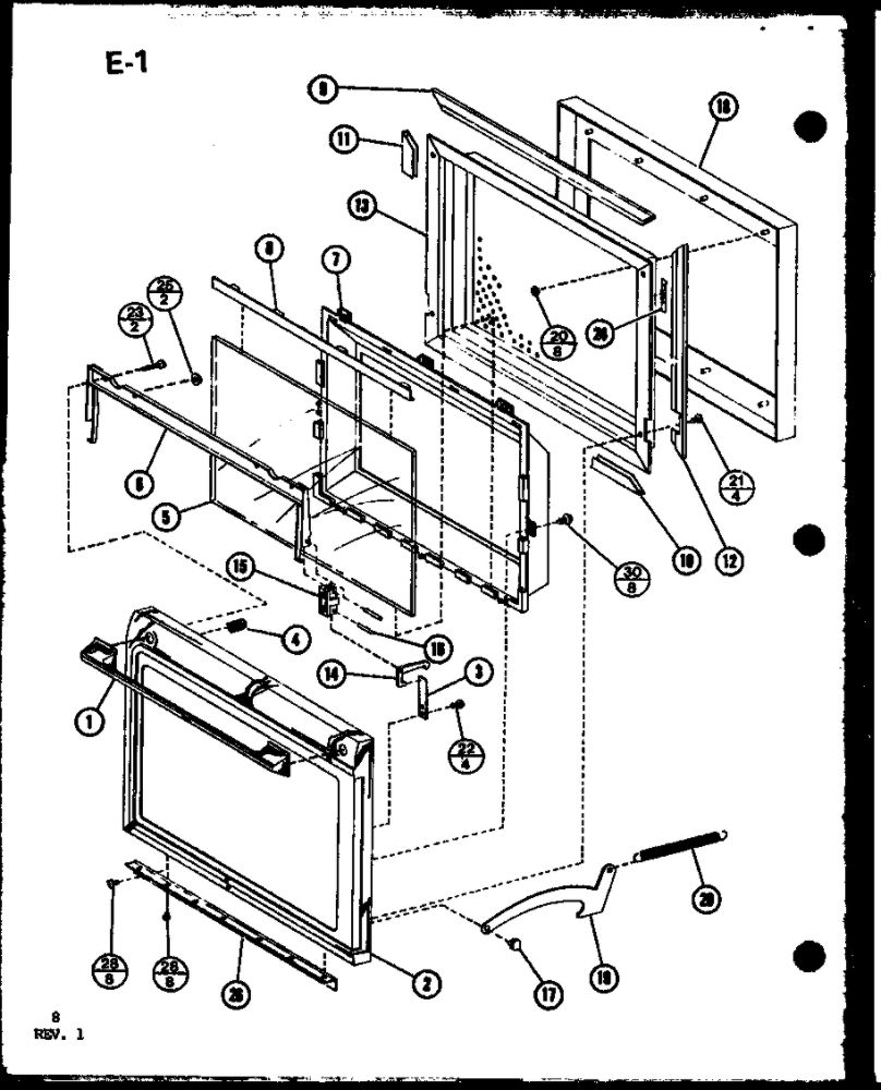 Door Diagram and Parts List for RR-700 P75411-1M Amana Microwave