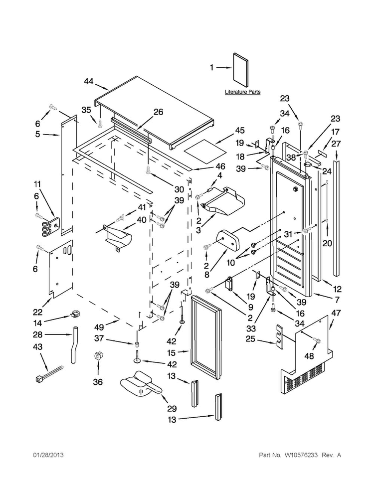 Cabinet Liner And Door Parts Diagram and Parts List for JIM158XXRS2  Jenn-Air Ice Maker