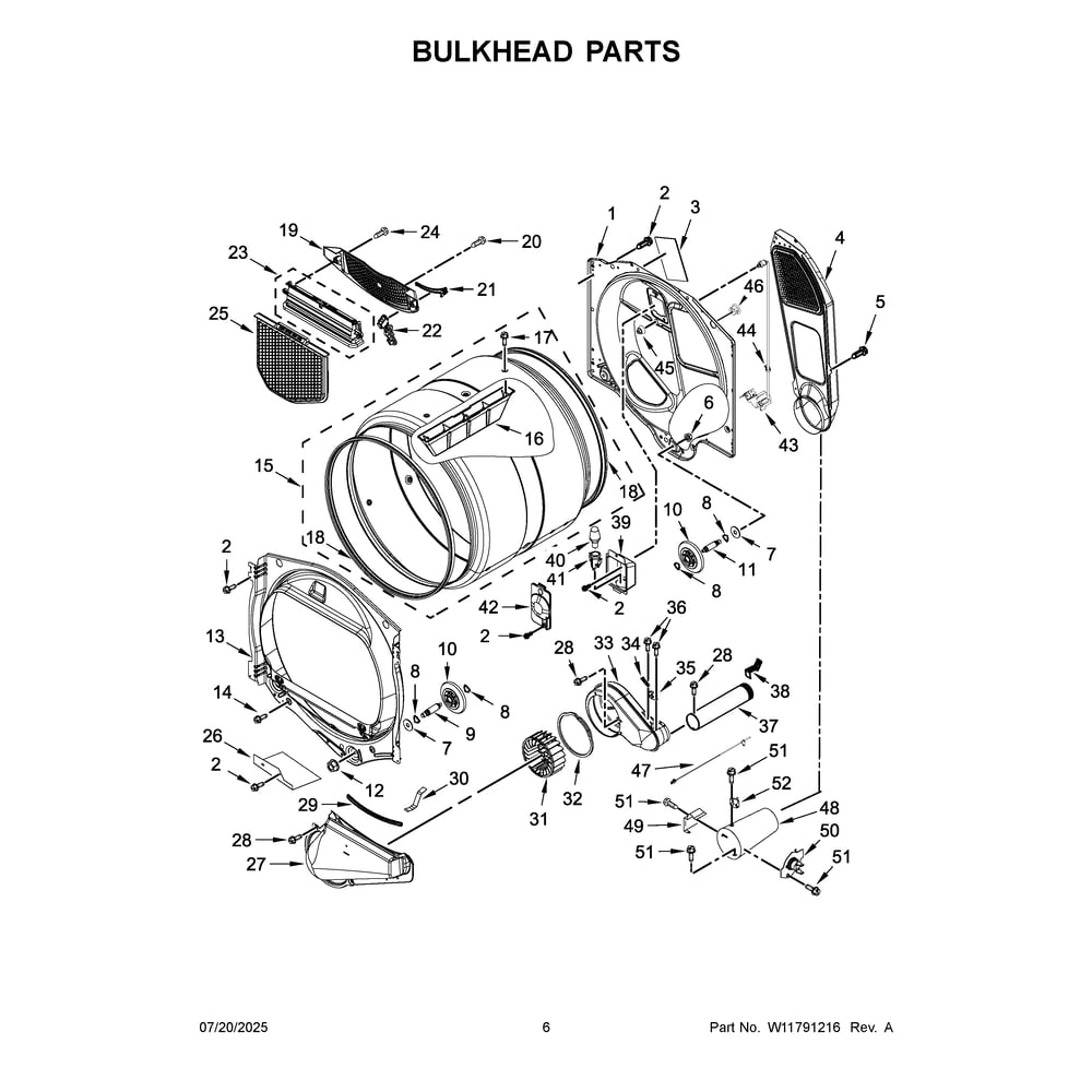 Bulkhead Parts Diagram and Parts List for MGD7205RF0  Maytag Dryer