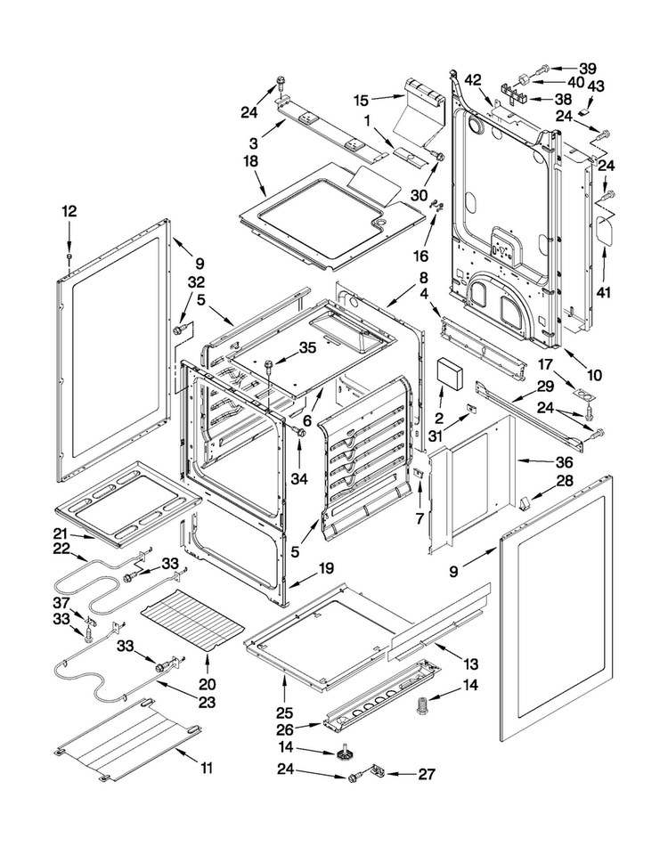 Chassis Parts Diagram and Parts List for AEP200VAW0  Amana Range