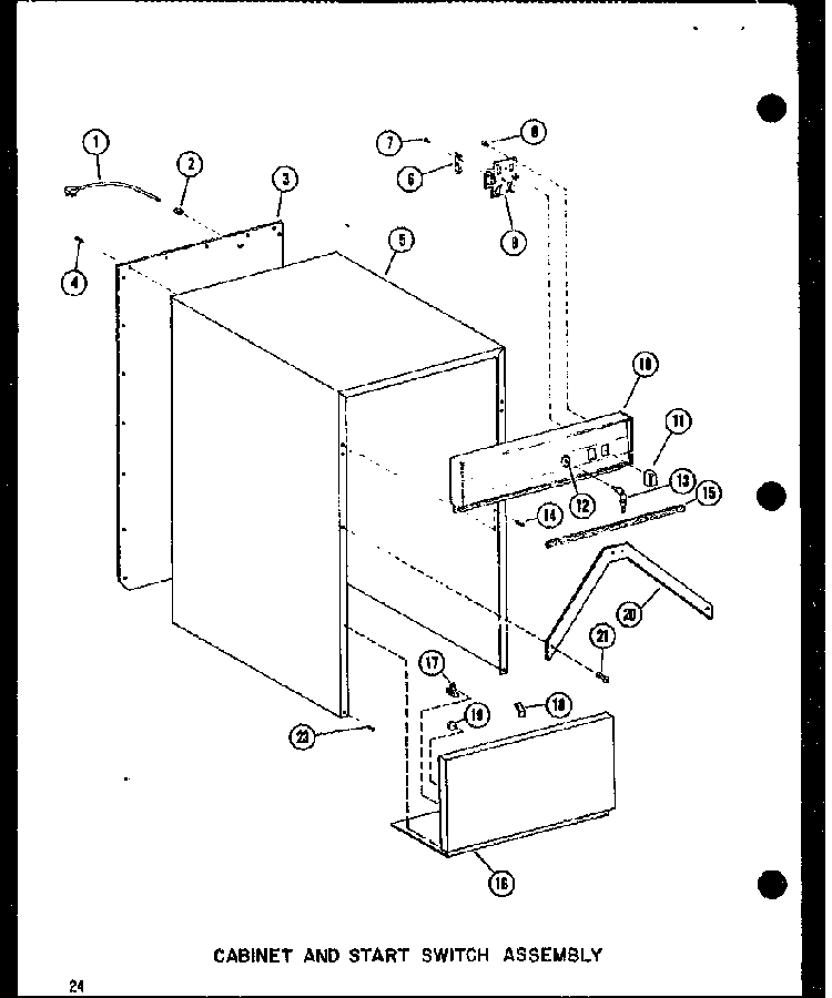 Cabinet And Start Switch Assembly Diagram and Parts List for ESMC-1-C P18011-8TC Amana Trash Compactor