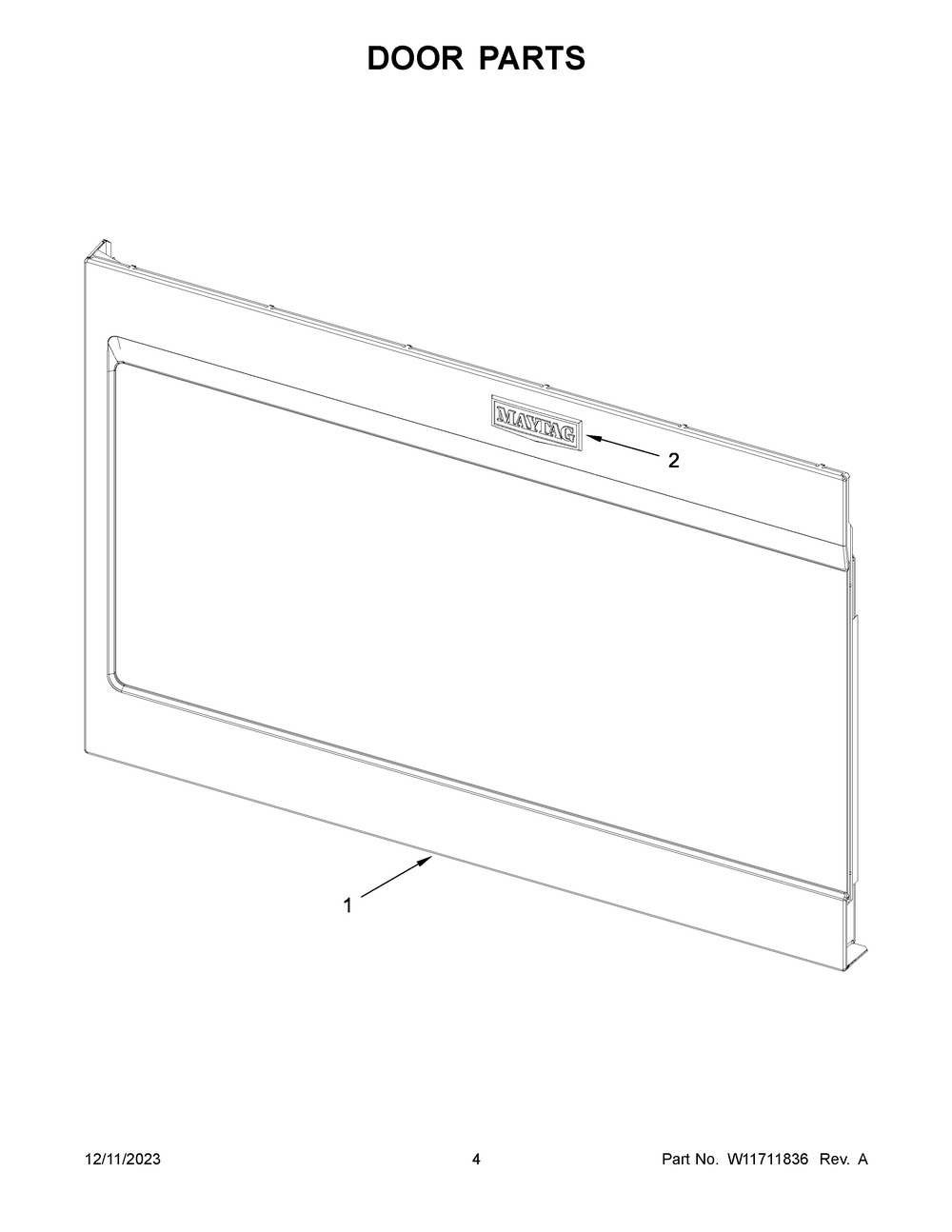 Door Parts Diagram and Parts List for MMV4207JB01  Maytag Microwave