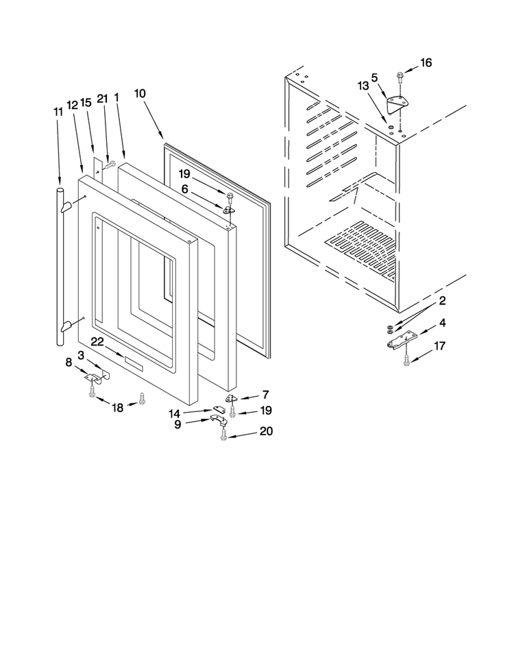 Door Parts Diagram and Parts List for JUW248RBRS01  Jenn-Air Wine and Beverage Cooler
