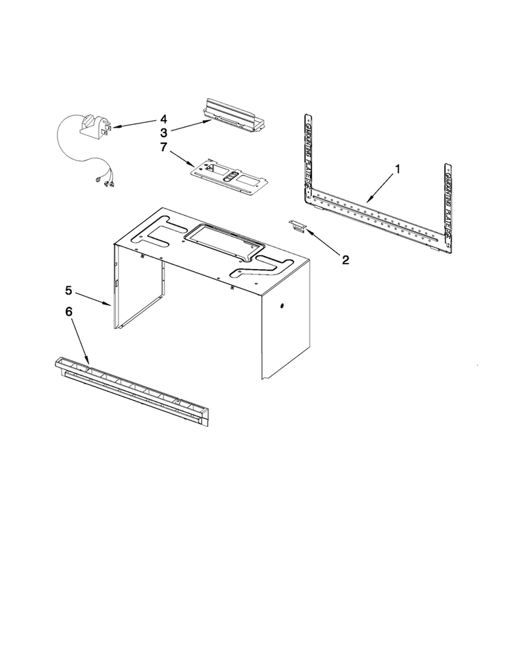 Cabinet And Installation Parts Diagram and Parts List for YAMV1160VAS3  Amana Microwave