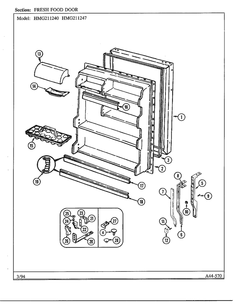 Fresh Food Door Diagram and Parts List for 211240  Admiral Refrigerator