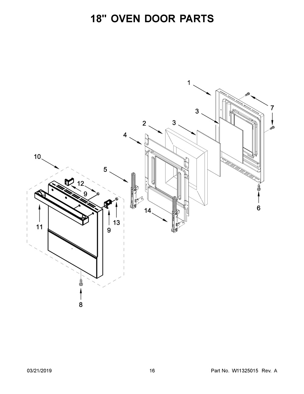 18" Oven Door Parts Diagram and Parts List for JDRP648HM00  Maytag Range