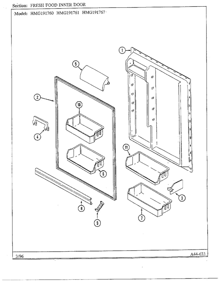 Fresh Food Inner Door Diagram and Parts List for HMG191760  Admiral Refrigerator