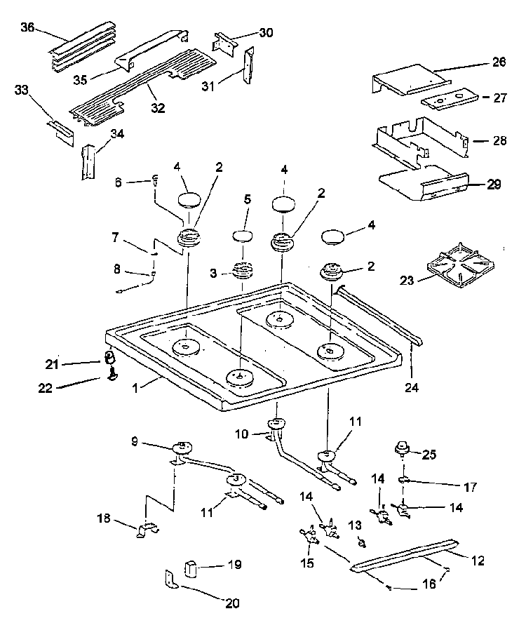 Sealed Burner Diagram and Parts List for RST308U-P1130727NW  Caloric Range