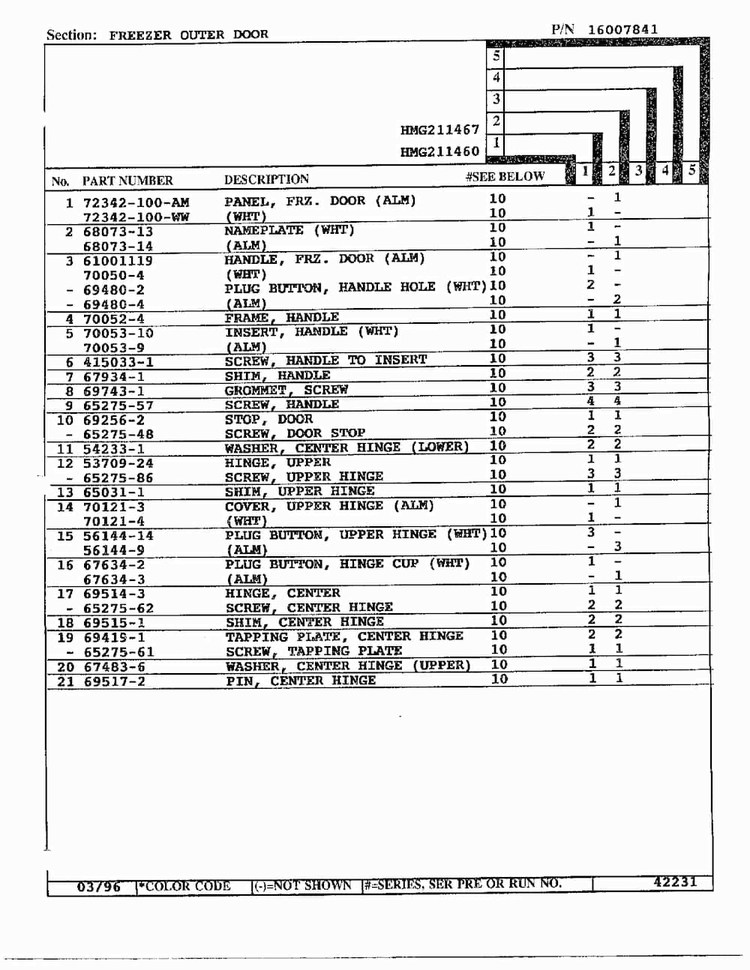 Freezer Outer Door Page 2 Diagram and Parts List for HMG211460  Admiral Refrigerator