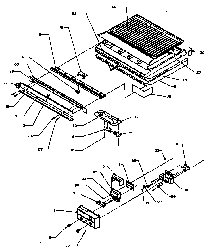 Controls & Drain Block Area Diagram and Parts List for 85165-P1117113WE  Amana Refrigerator