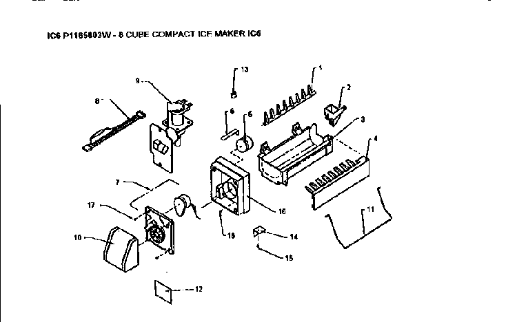 Compact Ice Maker Ic6 Diagram and Parts List for TR21S4L-P1196102WL  Amana Refrigerator