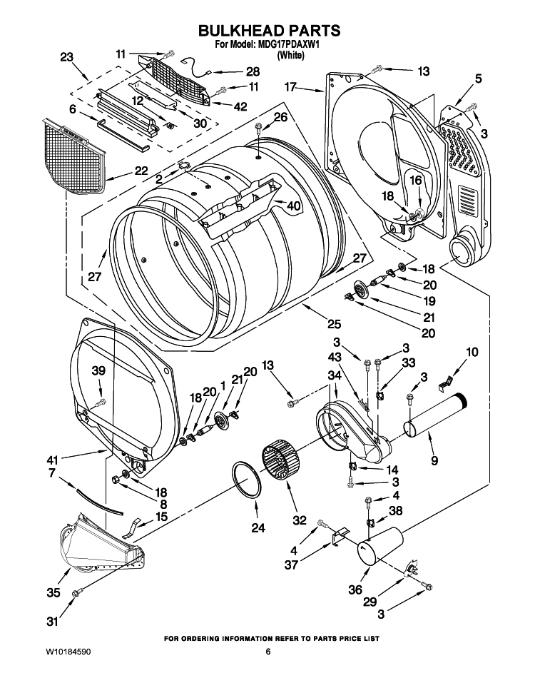 BULKHEAD PARTS Diagram and Parts List for MDG17PDAXW1  Maytag Dryer