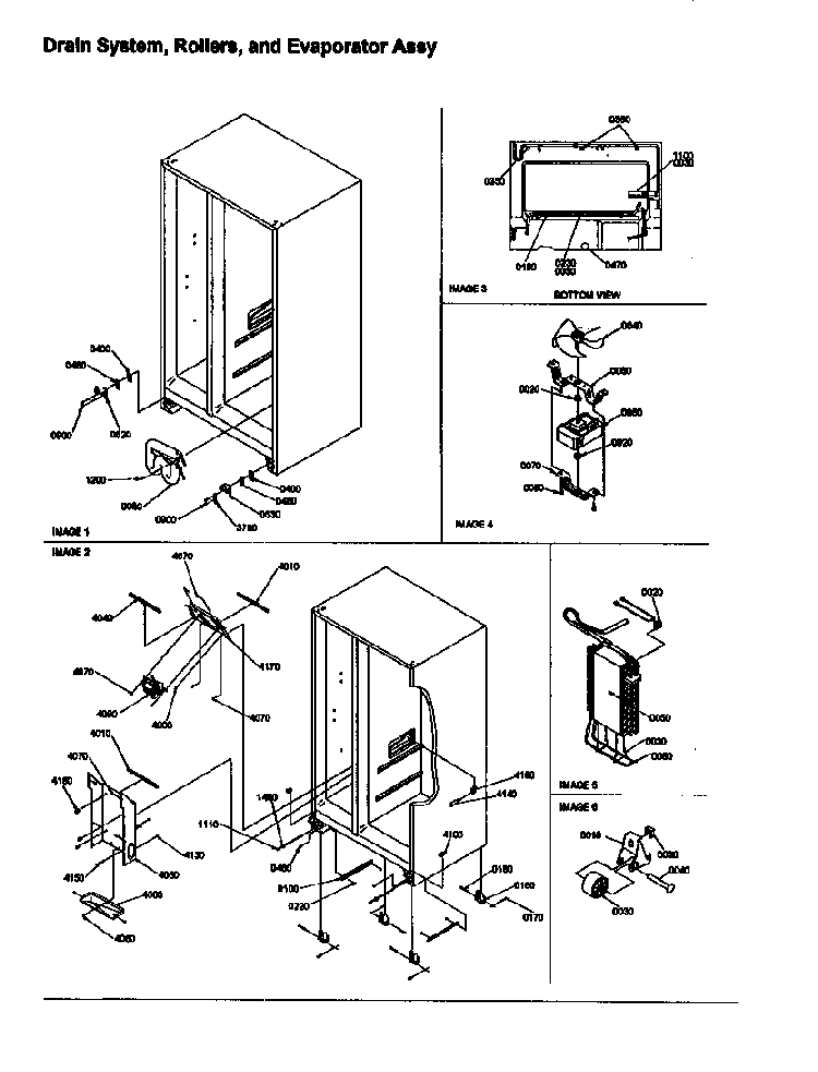 Drain System, Rollers, And Evaporator Assy Diagram and Parts List for SBD20S4E-P1190004WE  Amana Refrigerator