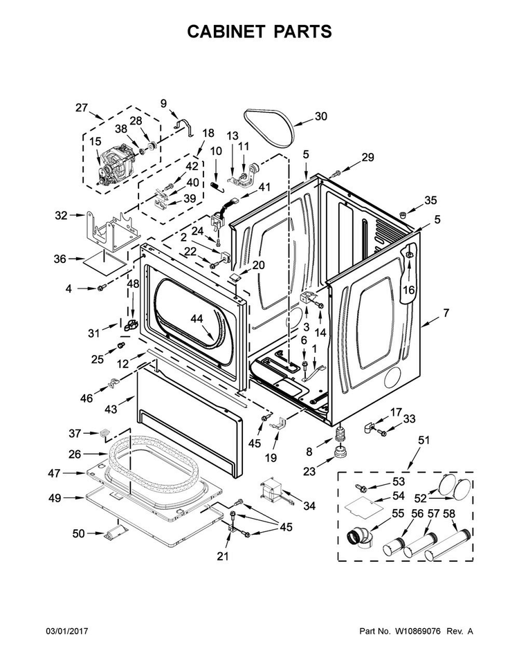Cabinet Parts Diagram and Parts List for MDG20MNAGW0  Maytag Dryer
