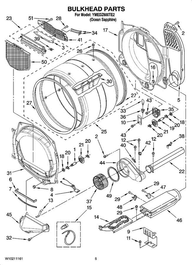 03 - Bulkhead Parts Diagram and Parts List for YMEDZ600TE2  Maytag Dryer