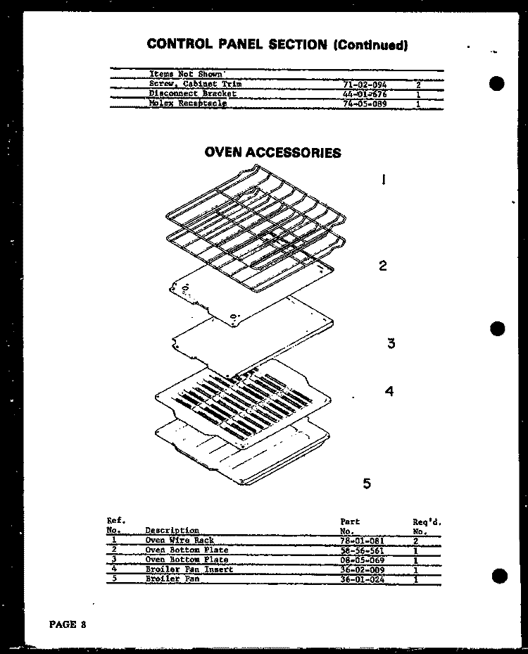 OVEN ACCESSORIES Diagram and Parts List for QKO-661D  Amana Wall Oven