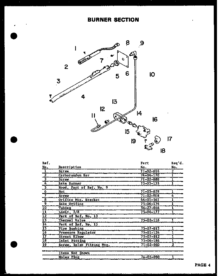 BURNER SECTION Diagram and Parts List for QKO-661D  Amana Wall Oven