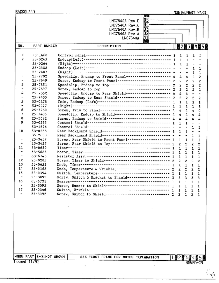Backguard Page 2 Diagram and Parts List for 7540A REV C Norge Dryer