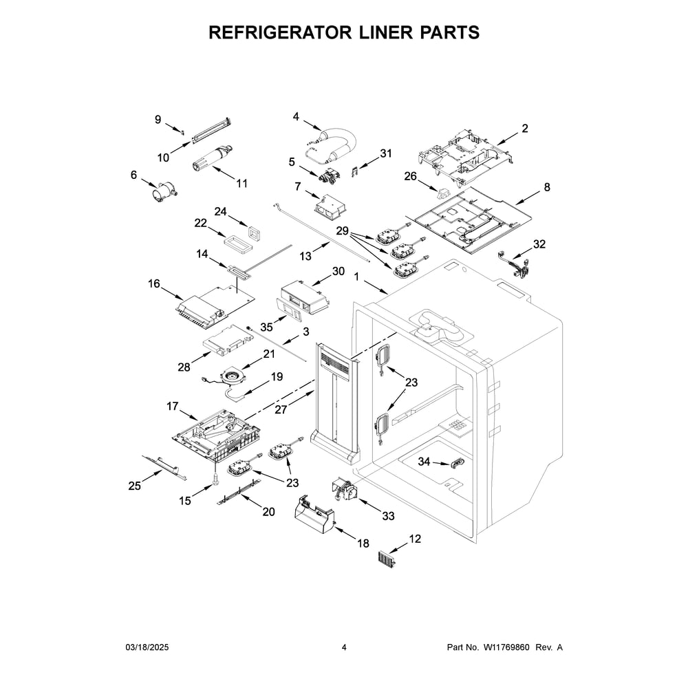 Refrigerator Liner Parts Diagram and Parts List for MFT2772HEZ07  Maytag Refrigerator