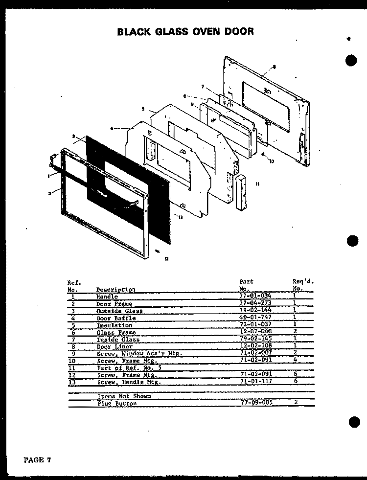 BLACK GLASS OVEN DOOR Diagram and Parts List for QKO-661D  Amana Wall Oven